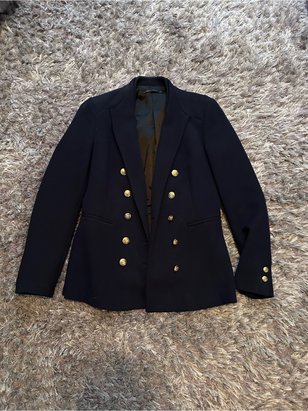 Zara Navy Double-Breasted Blazer with Gold Buttons